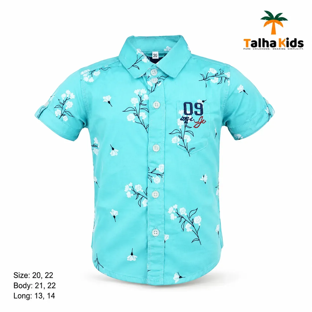 Boys’ Turquoise Floral Print Short-Sleeve Shirt