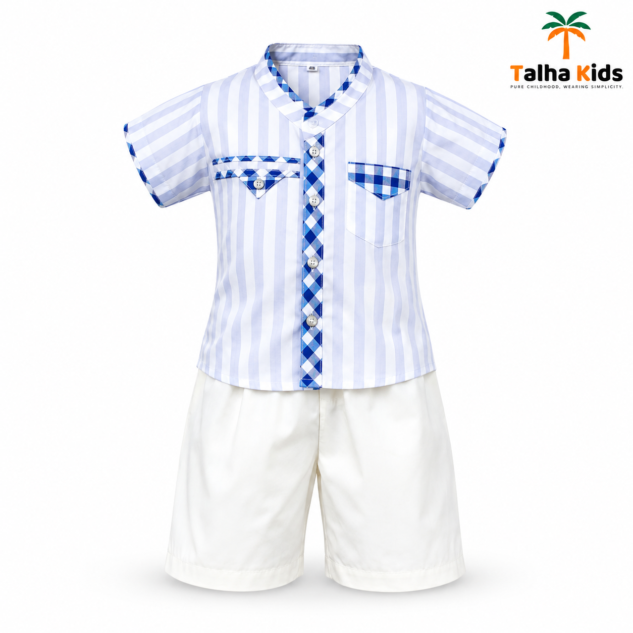 Boys’ Striped Fotua Set with Half Pant