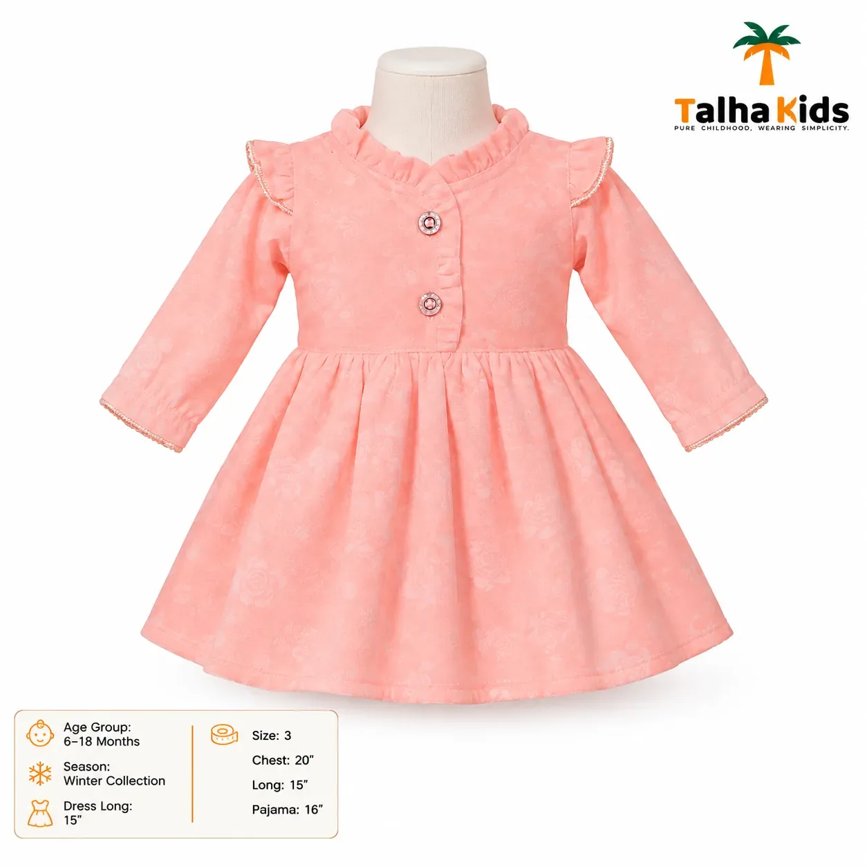 Baby Girls' Winter Frock & Pant Set – Long Sleeve Floral Design | 6–18 Months
