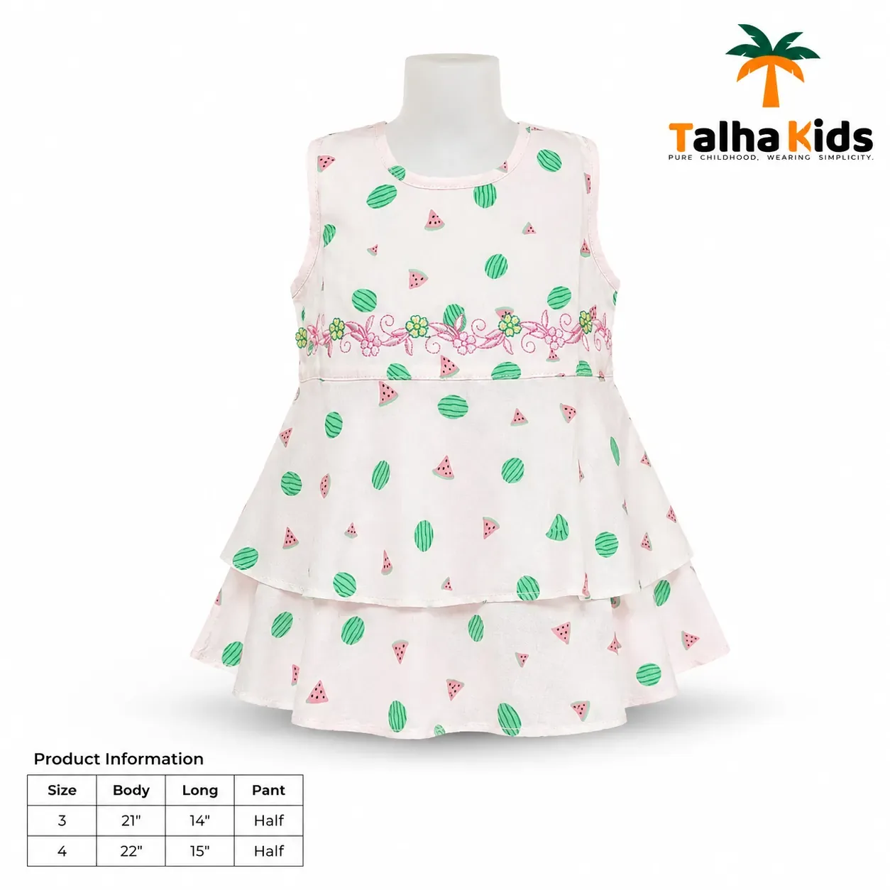 Girls Sleeveless Watermelon Print Frock with Matching White Bloomer