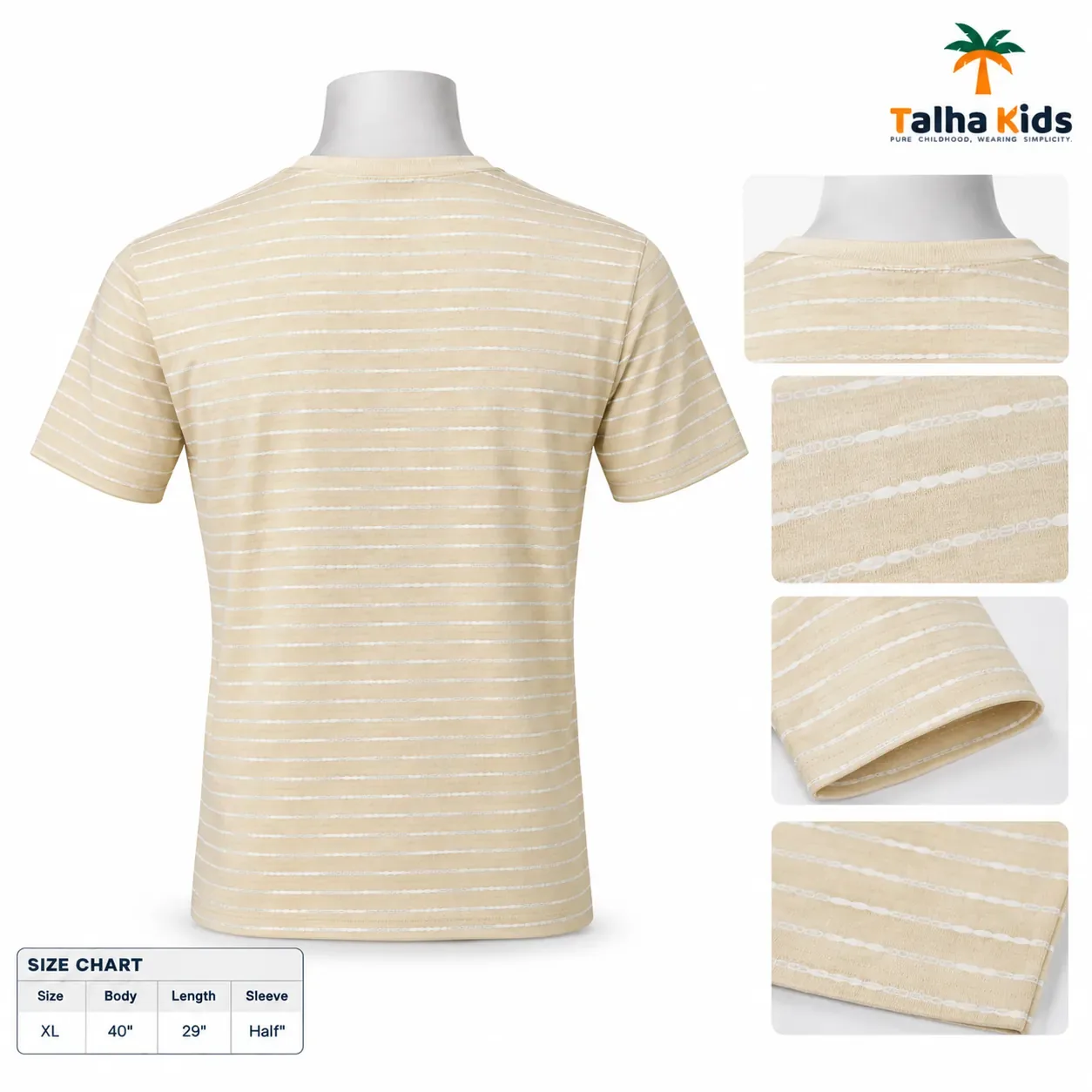 Men's Beige Striped T-Shirt – Short Sleeve, XL