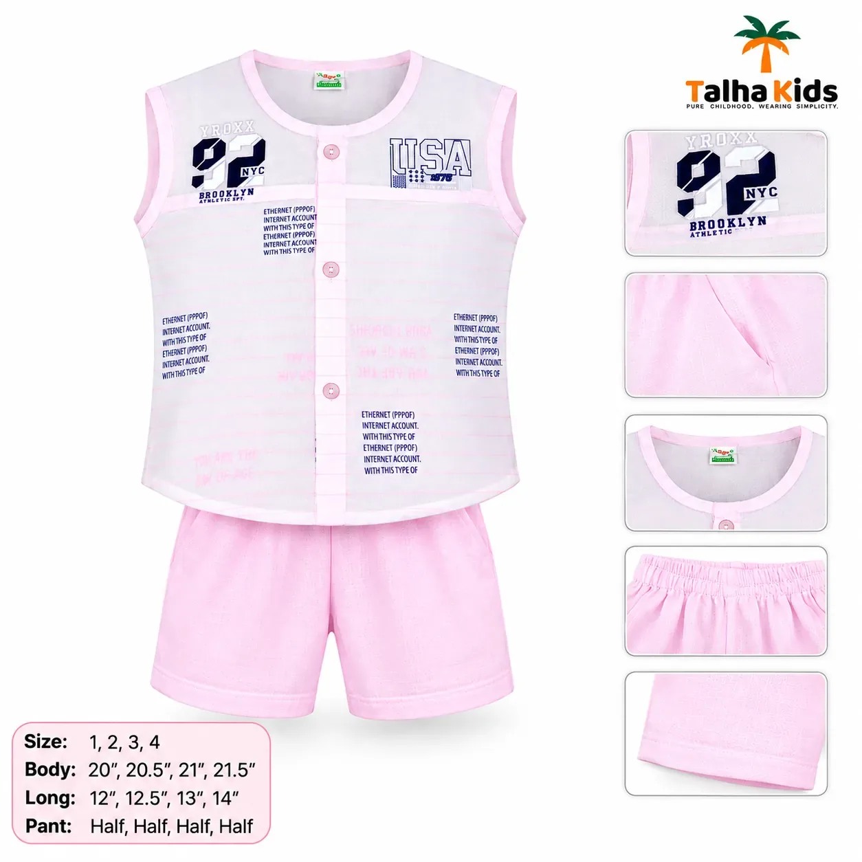 Boys Sleeveless Printed Fotua Set with Matching Half Pant