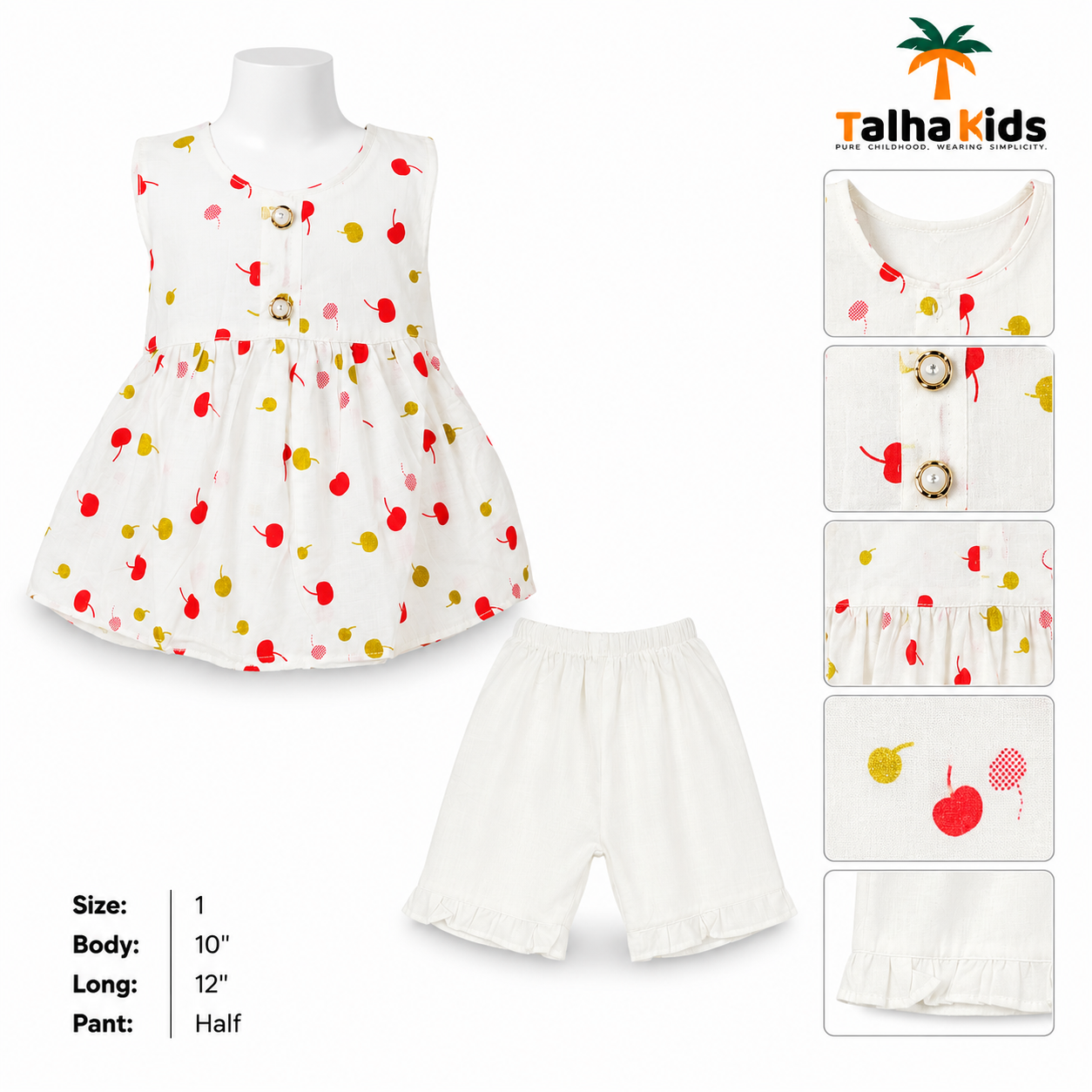Girls Cherry Print Sleeveless Frock with Matching Half Pant