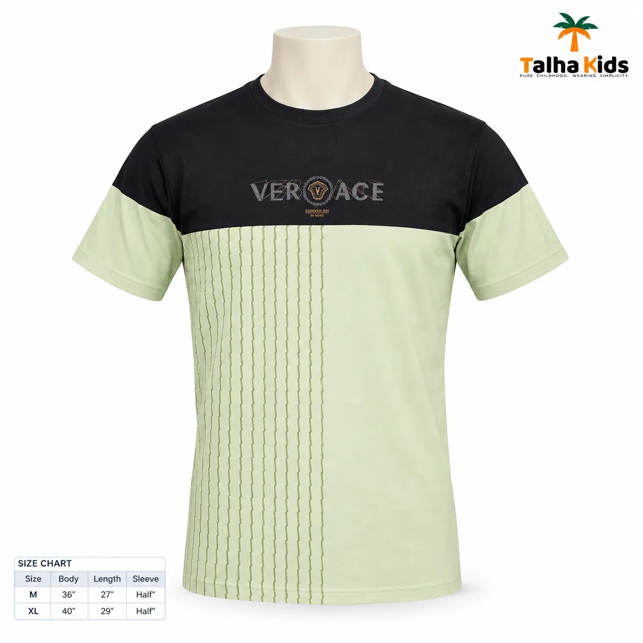 One Plus Men's Color-Block T-Shirt – Black & Pale Mint Green, Short Sleeve