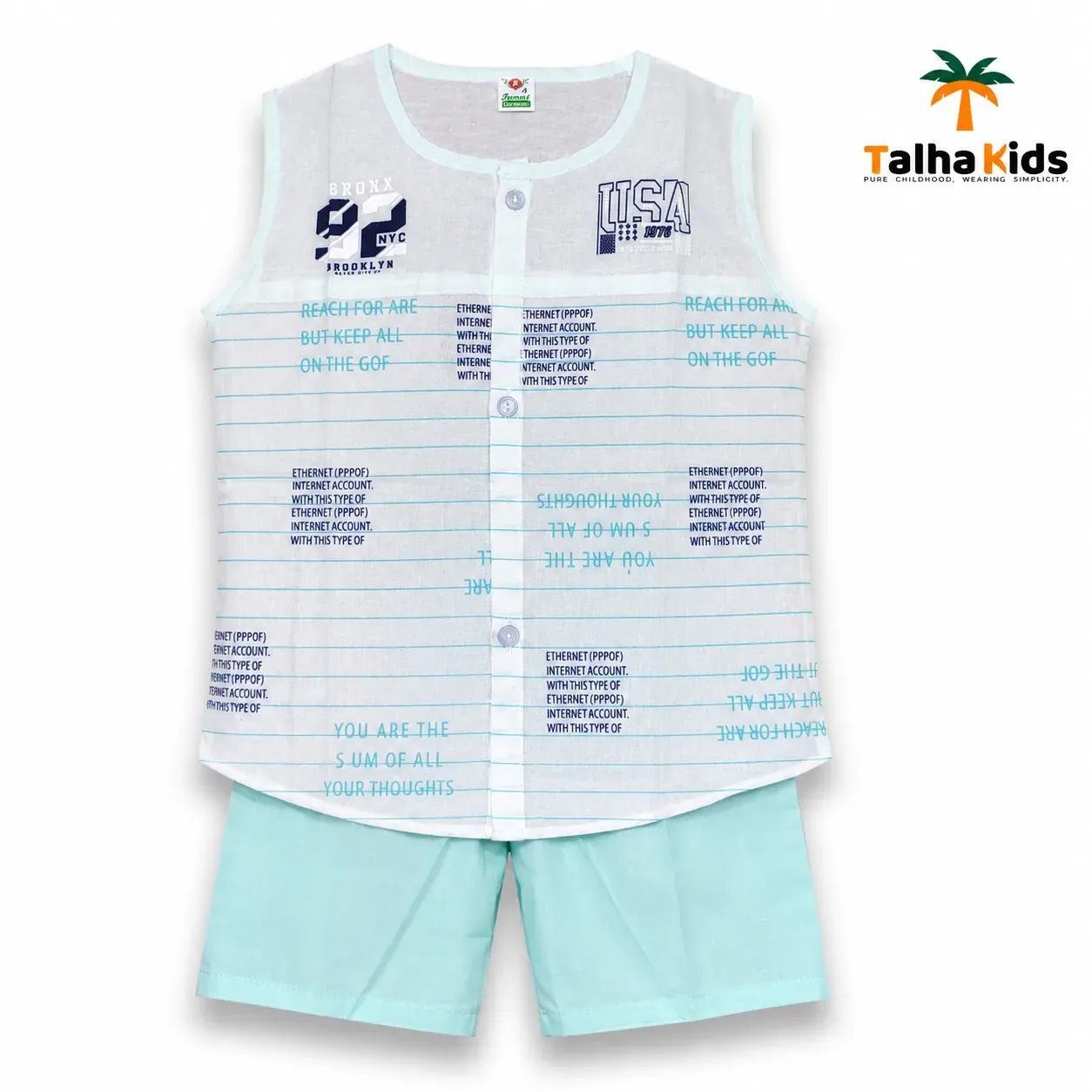 Boys Sleeveless Printed Fotua Set with Matching Half Pant