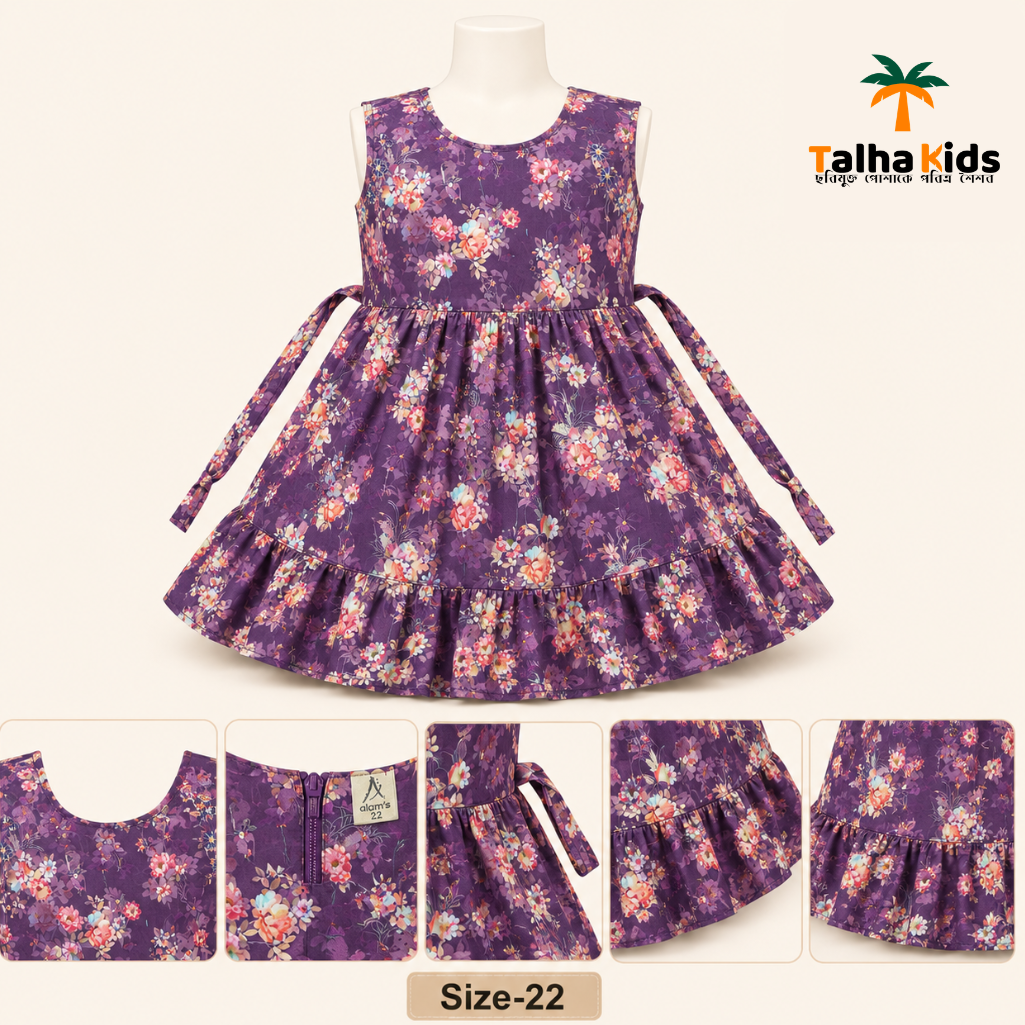 Alams Girls Purple Floral Printed Sleeveless Frock