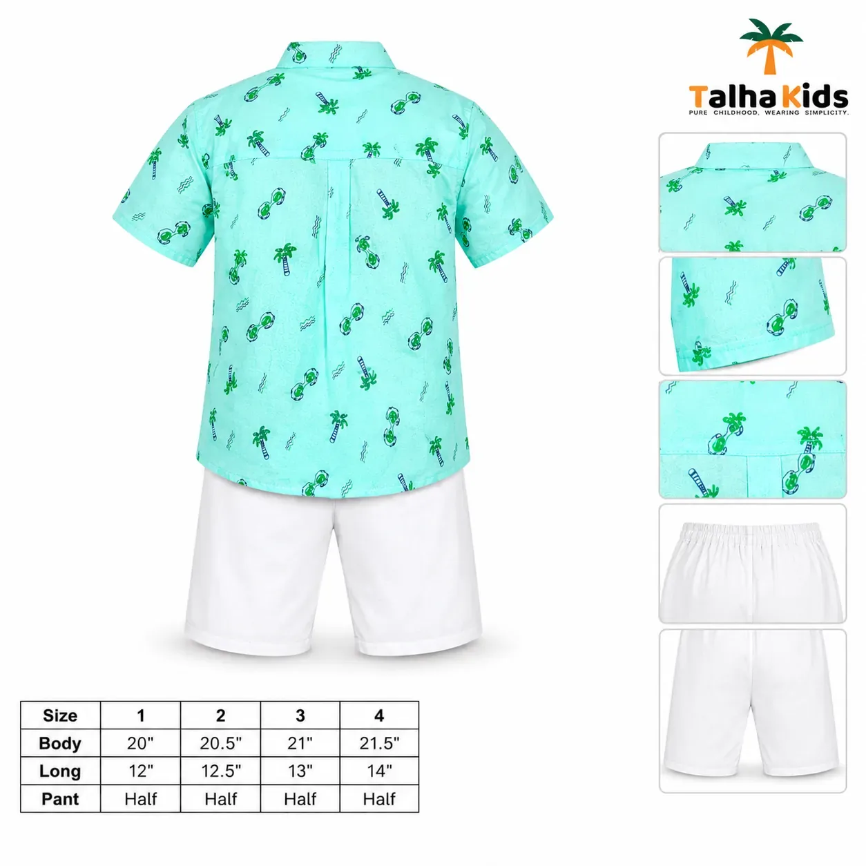 Boys’ Half-Sleeve Fotua Set – Printed Fotua with White Half Pant
