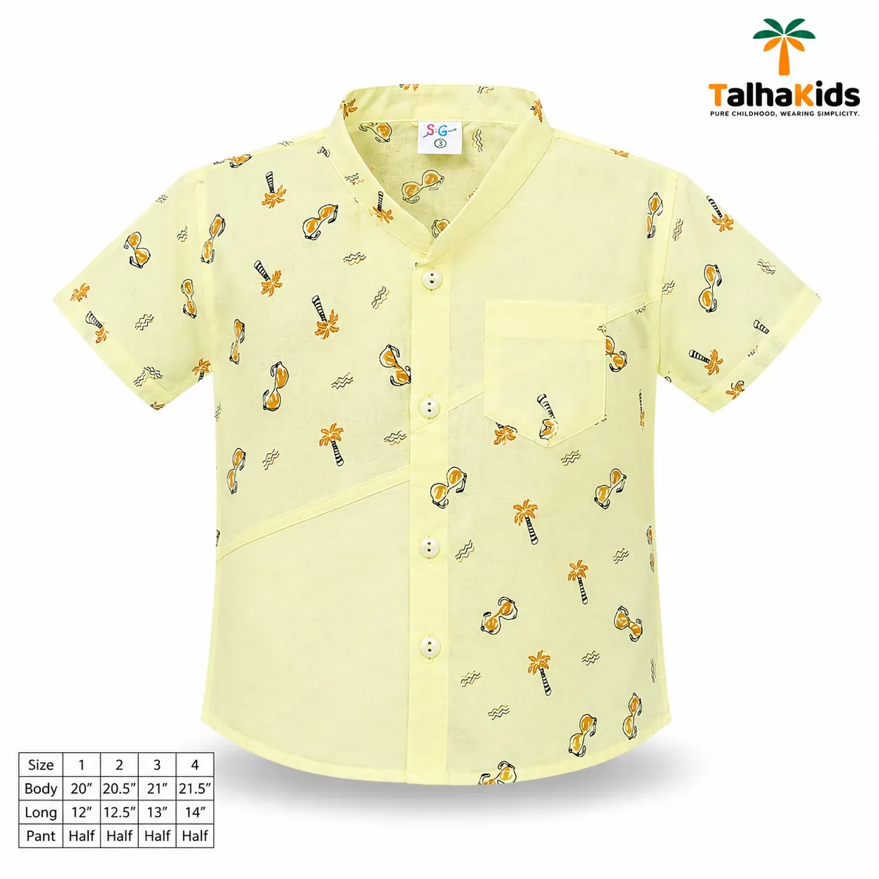 Boys’ Half-Sleeve Fotua Set – Printed Fotua with White Half Pant