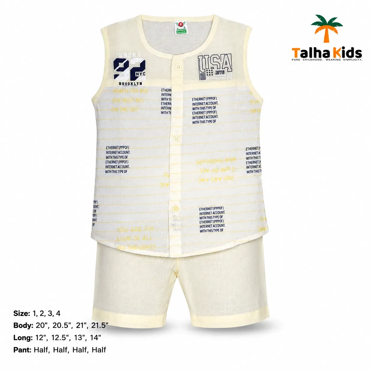 Boys Sleeveless Printed Fotua Set with Matching Half Pant