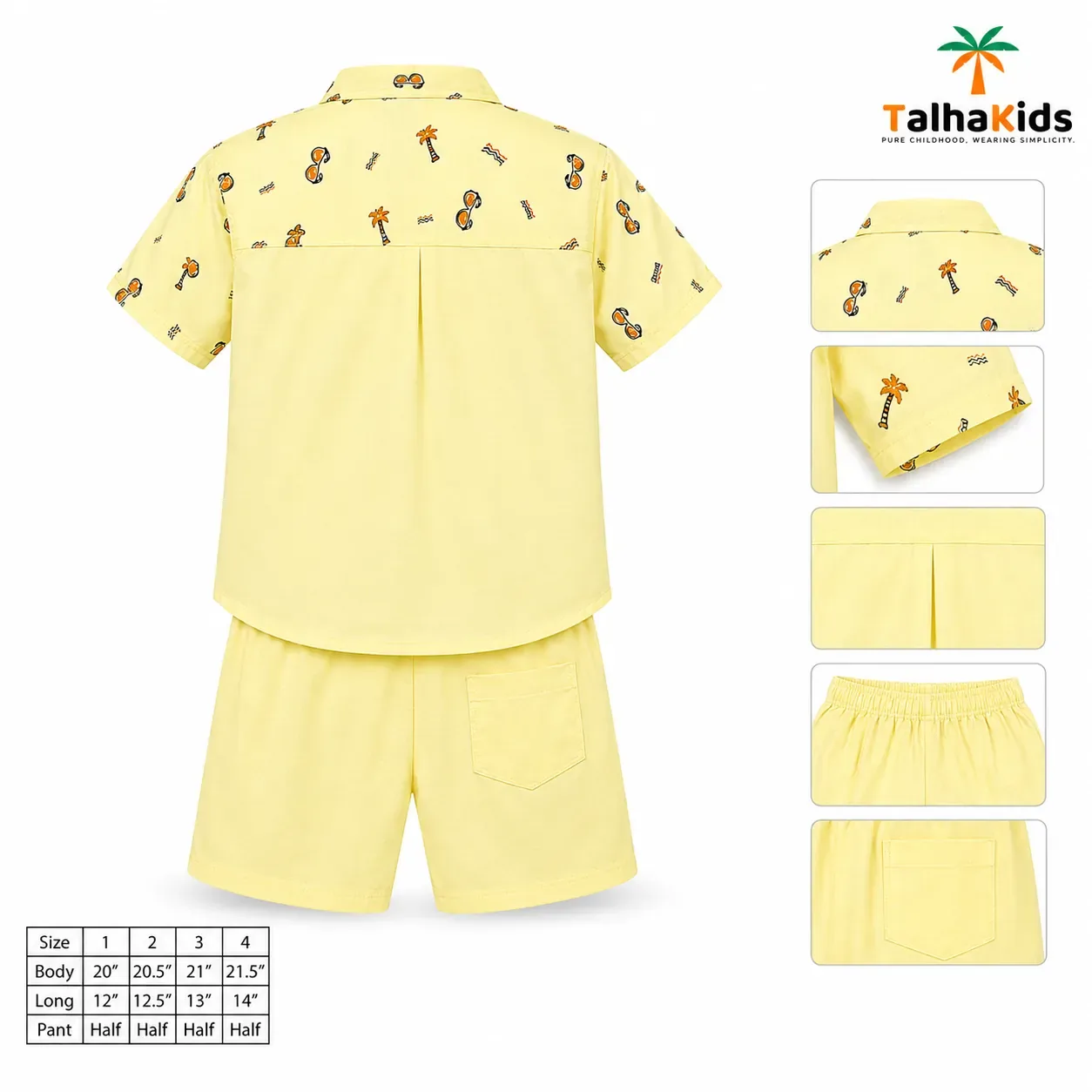 Boys’ Half-Sleeve Fotua Set – Printed Fotua with White Half Pant