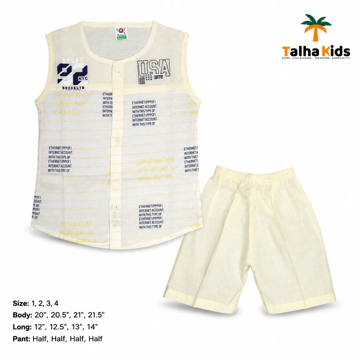 Boys Sleeveless Printed Fotua Set with Matching Half Pant