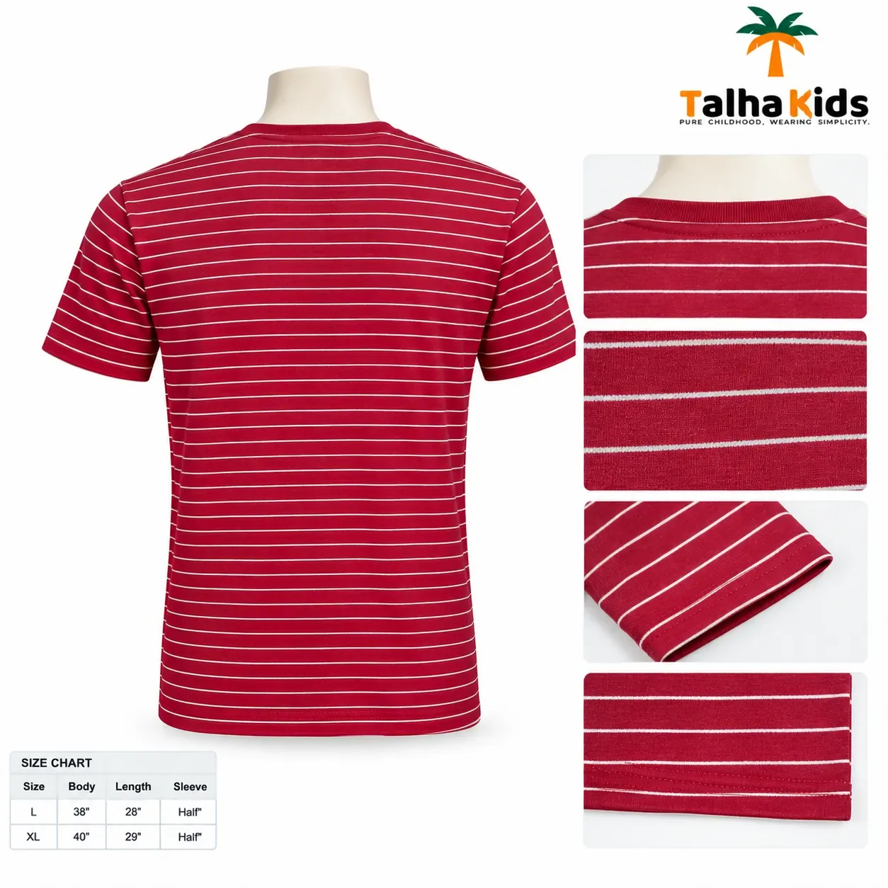 Young Men's Striped T-Shirt – Maroon – Short Sleeve