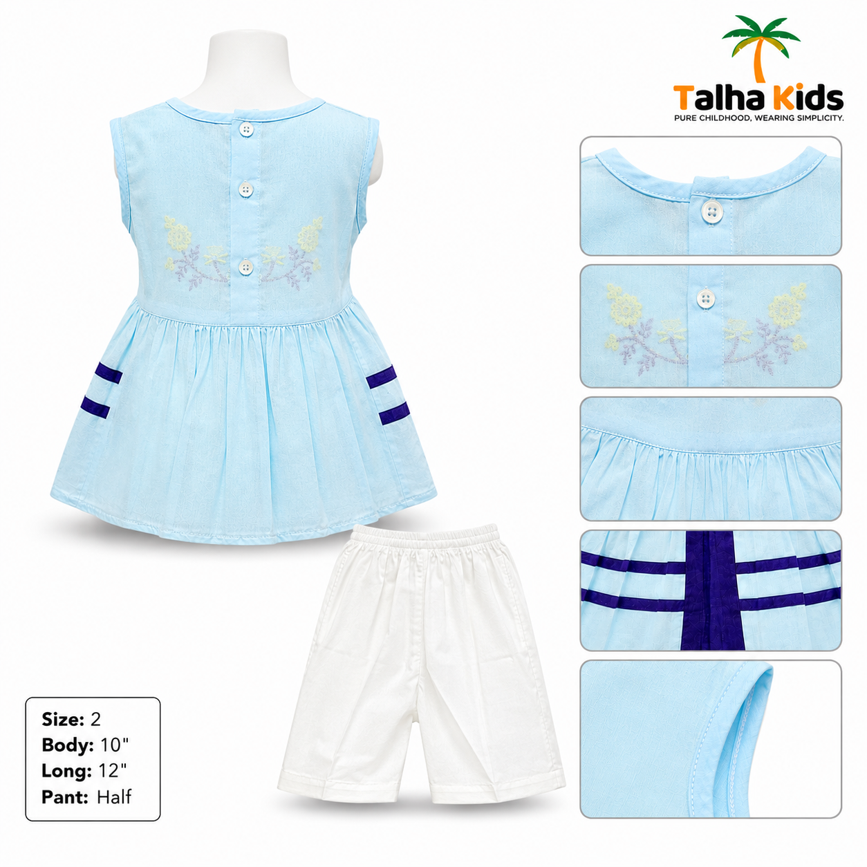 Sky Blue Floral Kids Frock Set