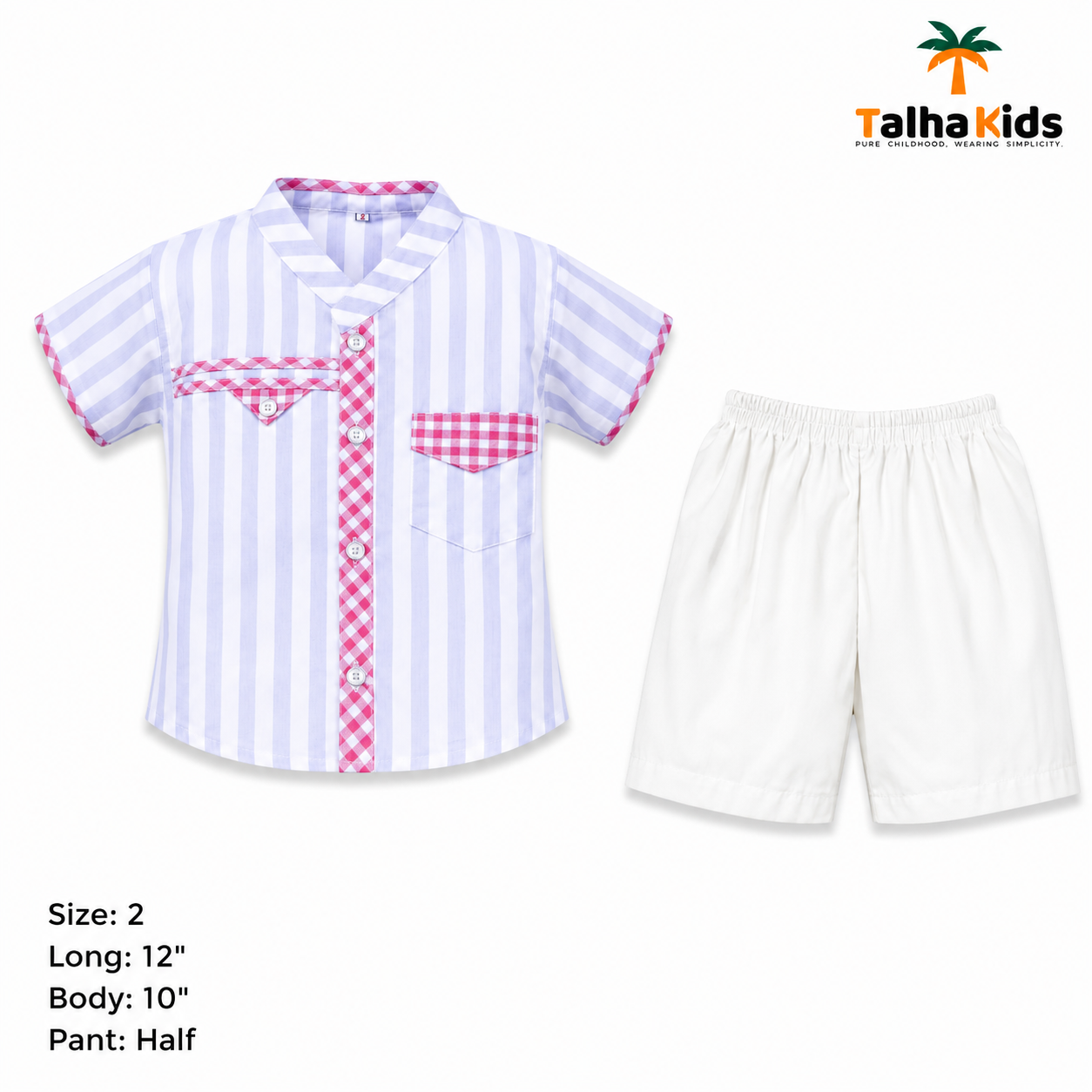Boys’ Striped Fotua Set with Half Pant