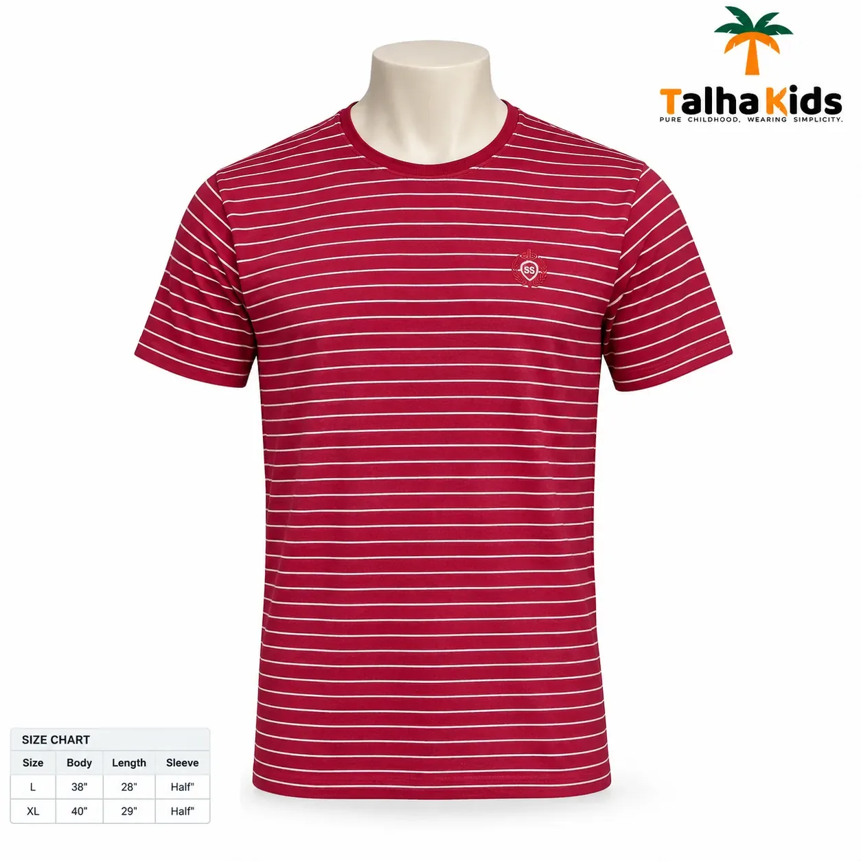 Young Men's Striped T-Shirt – Maroon – Short Sleeve