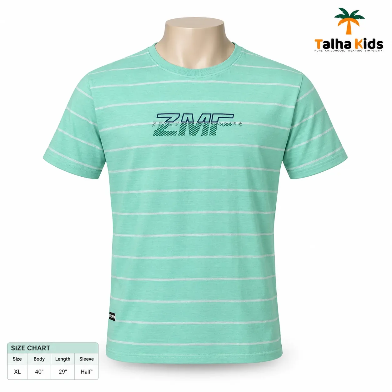 Zero Max Half-Sleeve T-Shirt – Mint Green with Horizontal Stripes – XL