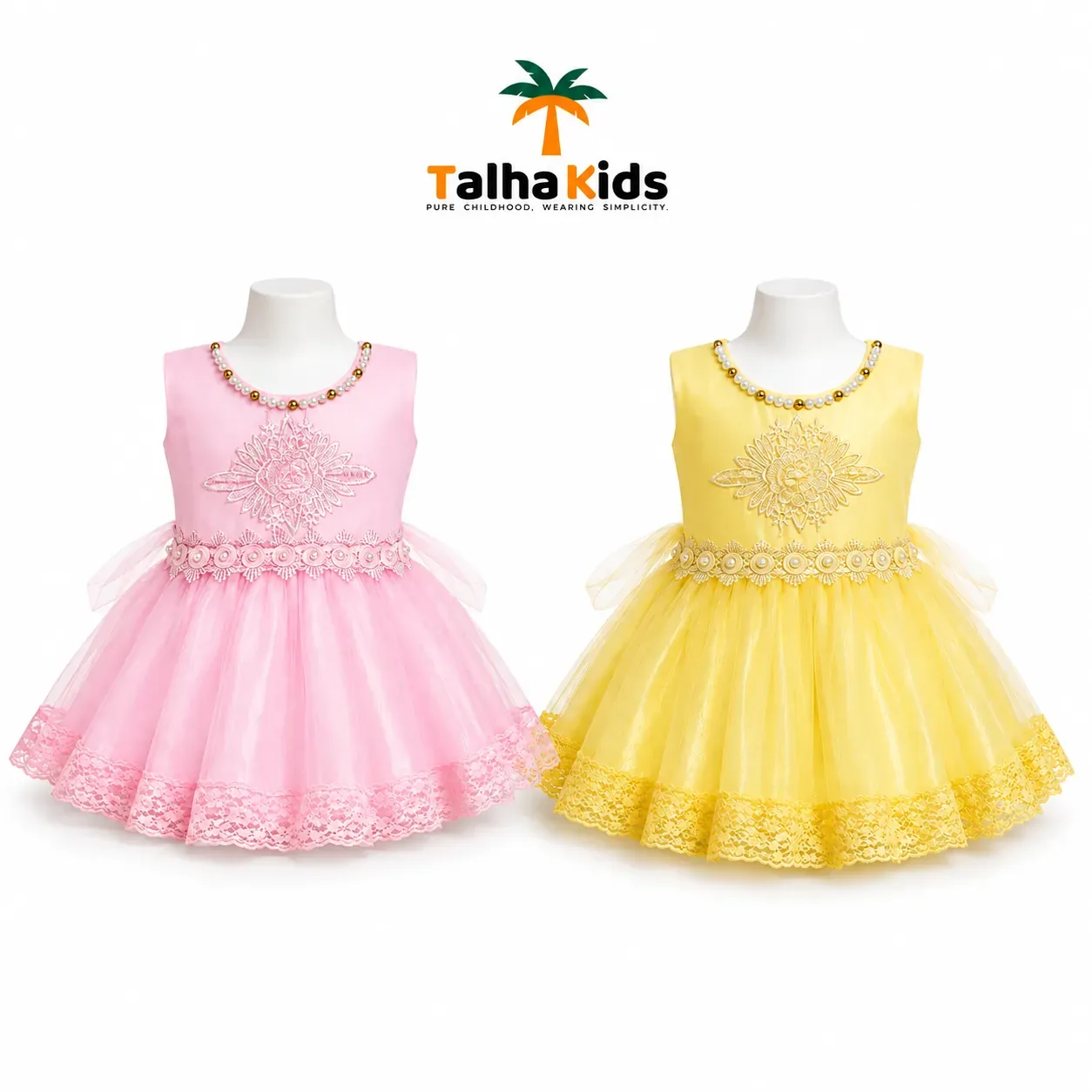 Girls’ Sleeveless Floral Embroidered Party Frock – Talha Kids