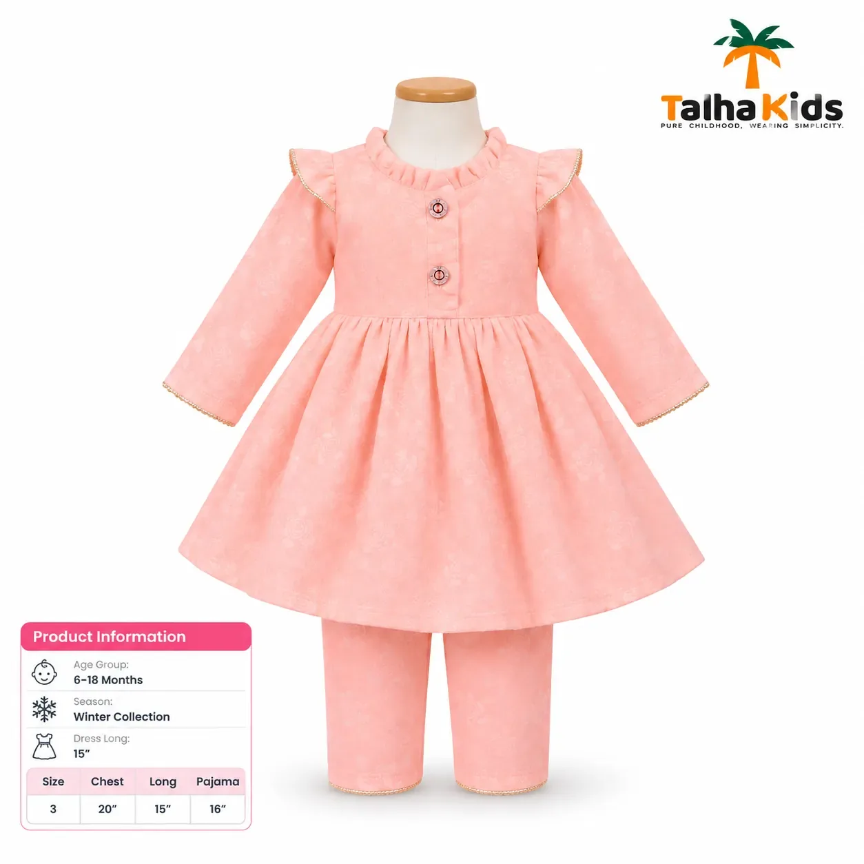 Baby Girls' Winter Frock & Pant Set – Long Sleeve Floral Design | 6–18 Months