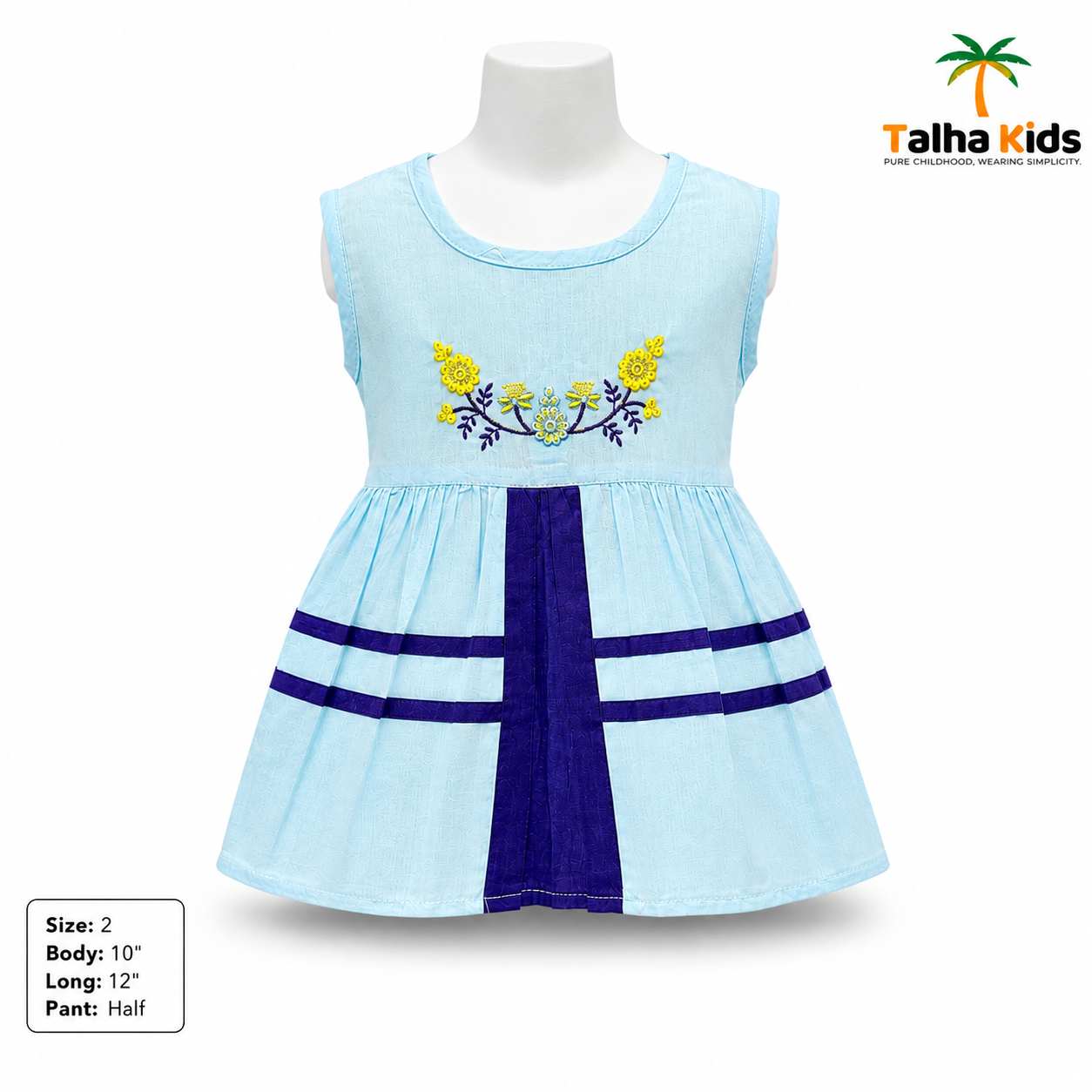 Sky Blue Floral Kids Frock Set