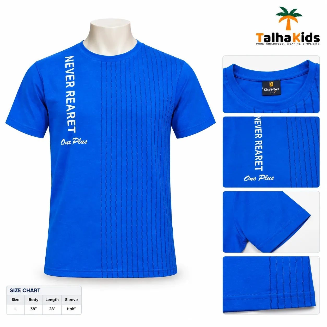Men's T-Shirt – Royal Blue Printed Half-Sleeve T-Shirt – Size L
