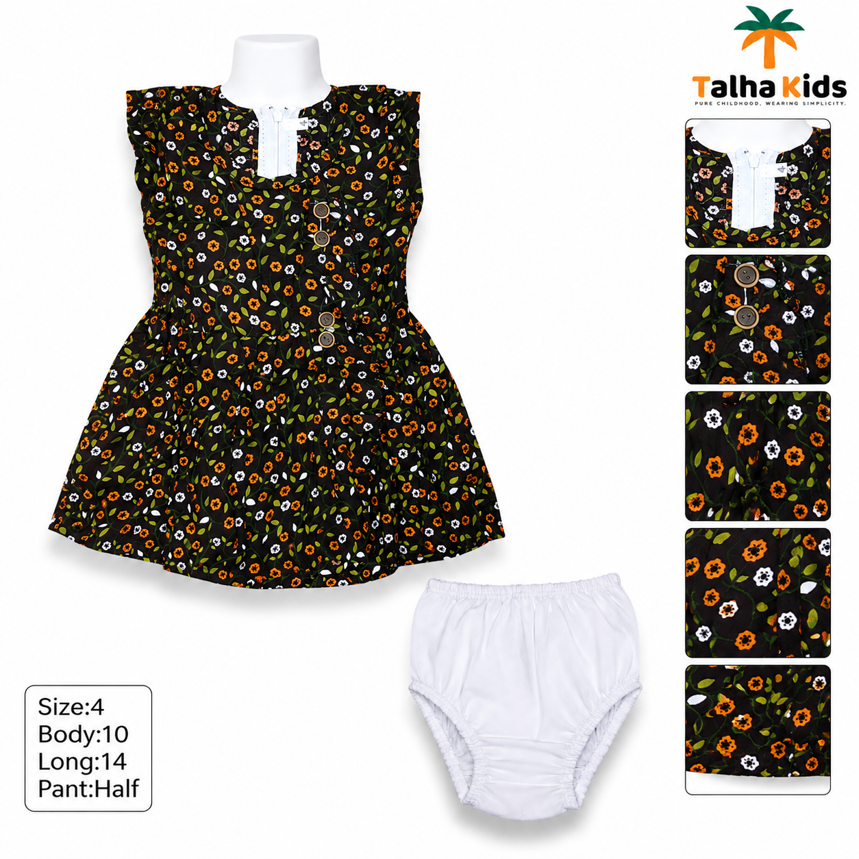 Girls Floral Print Frock with Matching Bloomer Pant