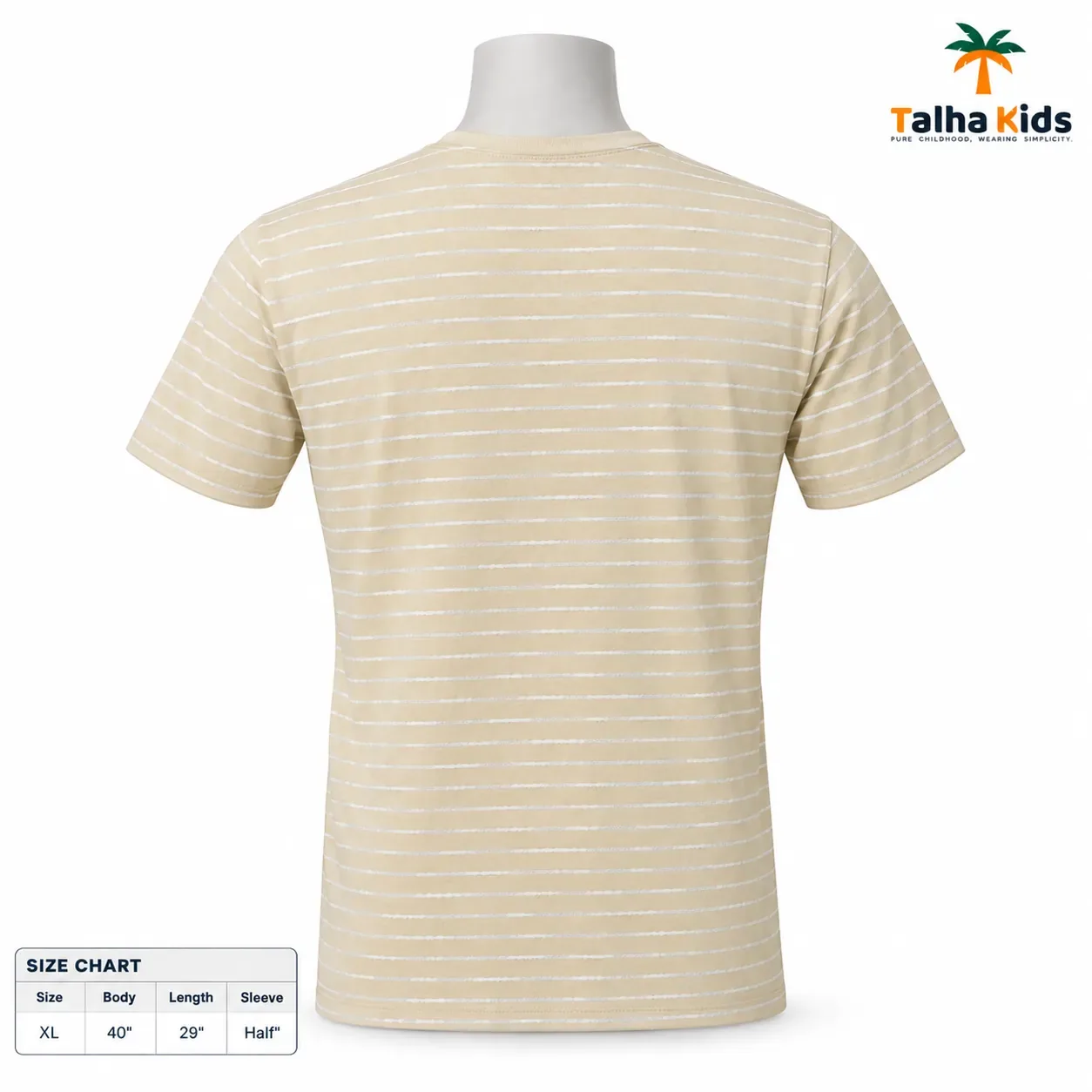 Men's Beige Striped T-Shirt – Short Sleeve, XL