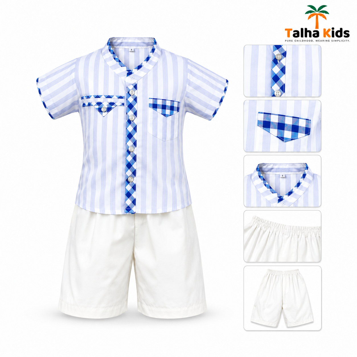 Boys’ Striped Fotua Set with Half Pant
