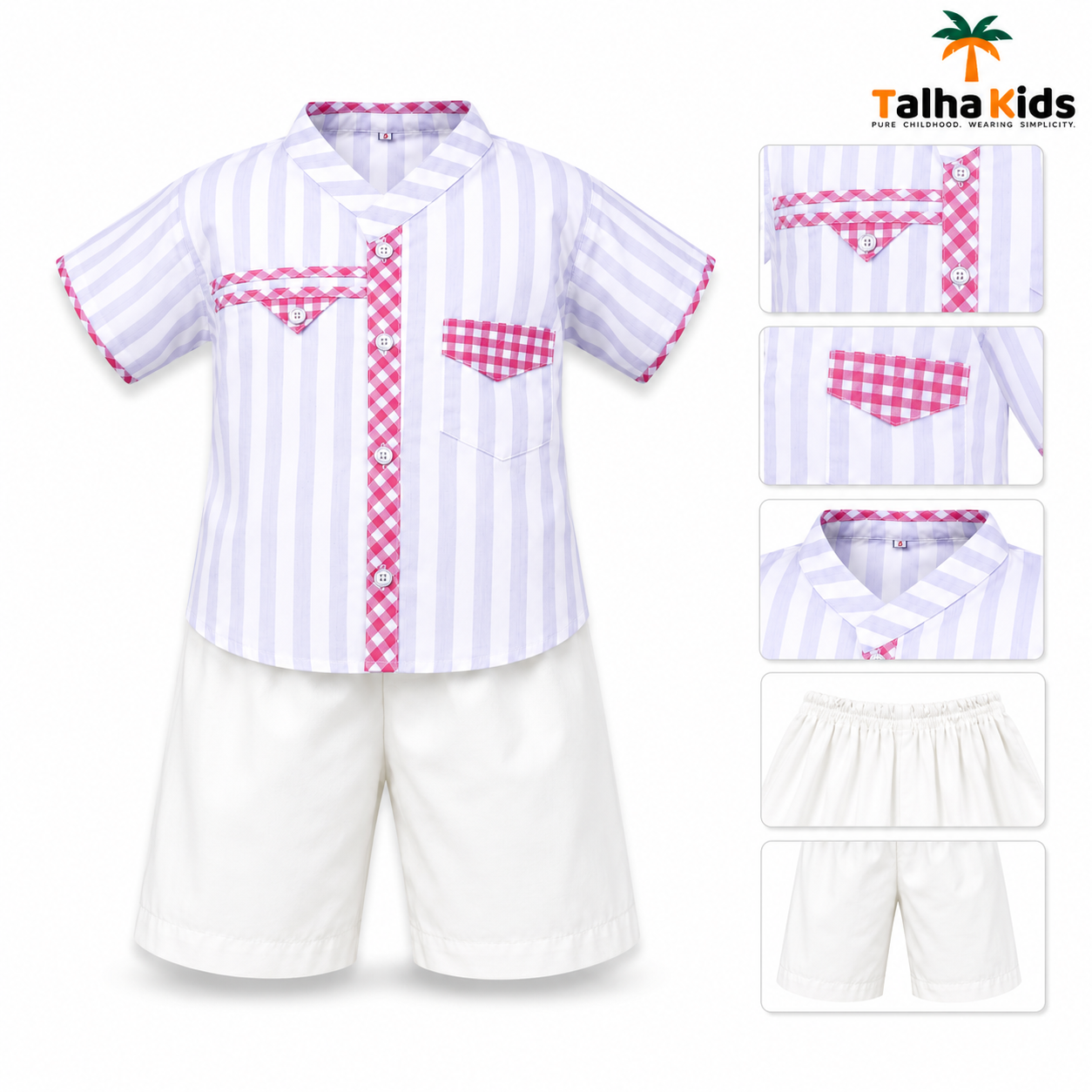 Boys’ Striped Fotua Set with Half Pant