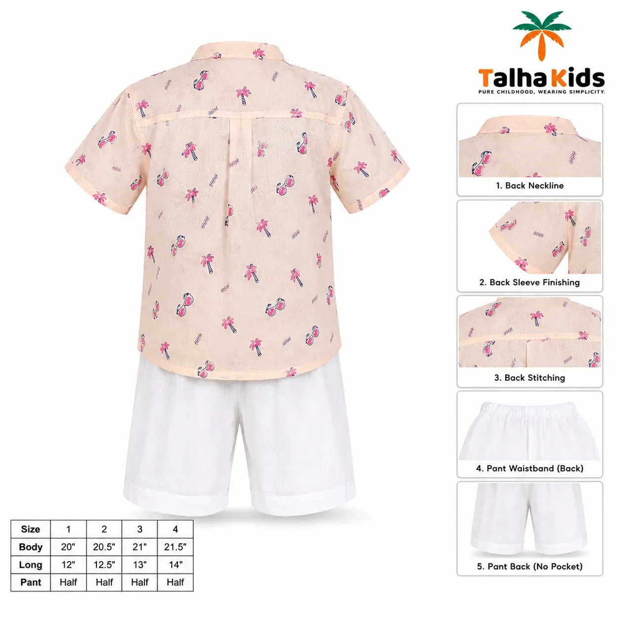 Boys’ Half-Sleeve Fotua Set – Printed Fotua with White Half Pant