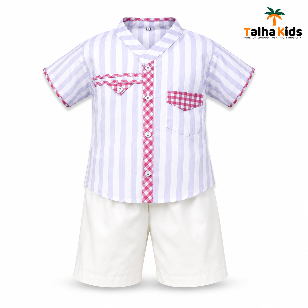 Boys’ Striped Fotua Set with Half Pant