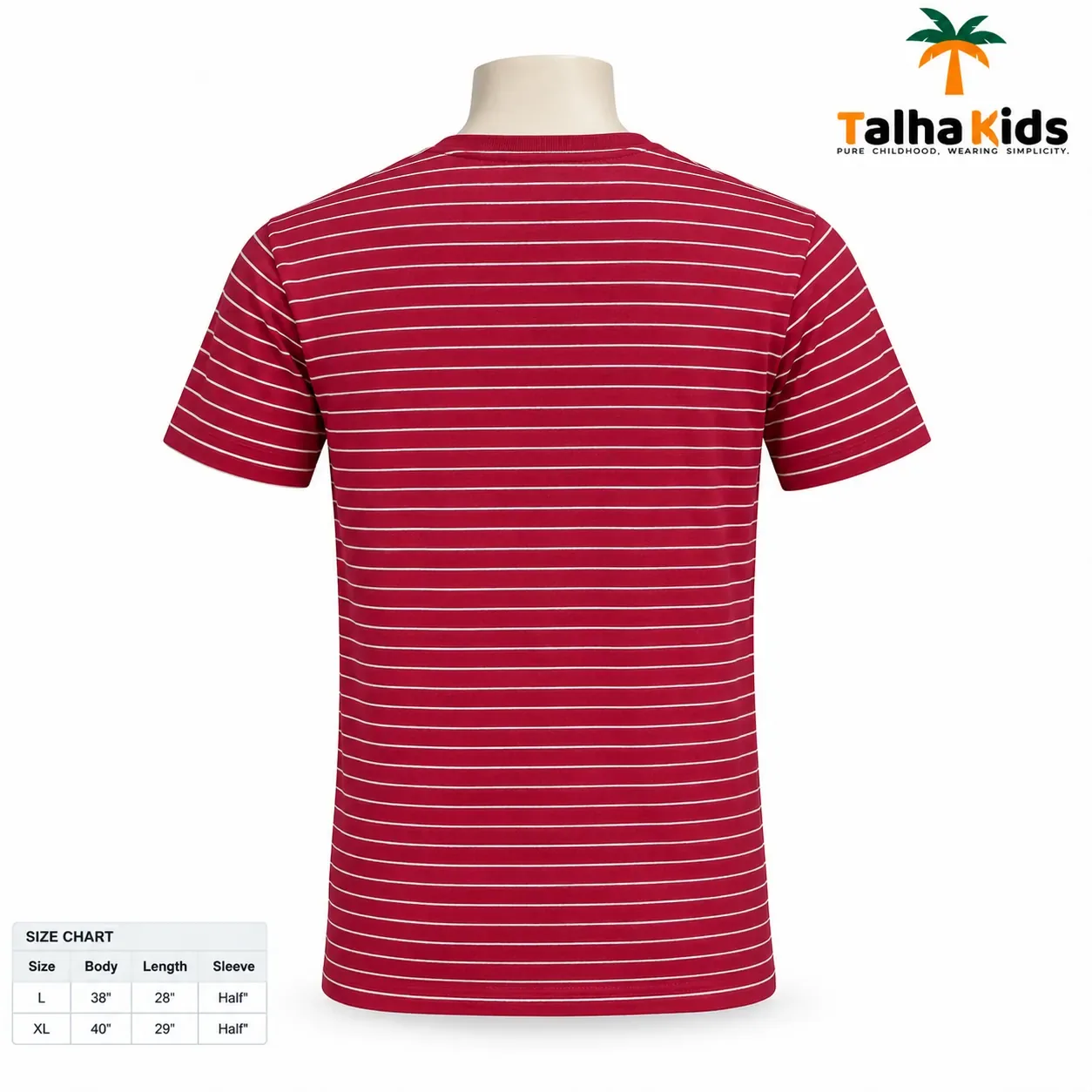 Young Men's Striped T-Shirt – Maroon – Short Sleeve