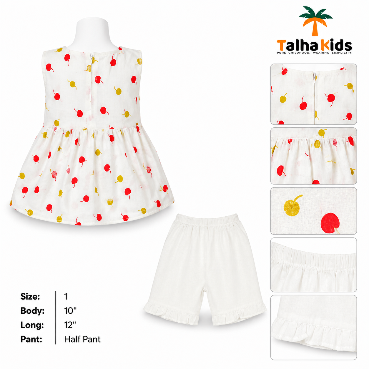 Girls Cherry Print Sleeveless Frock with Matching Half Pant