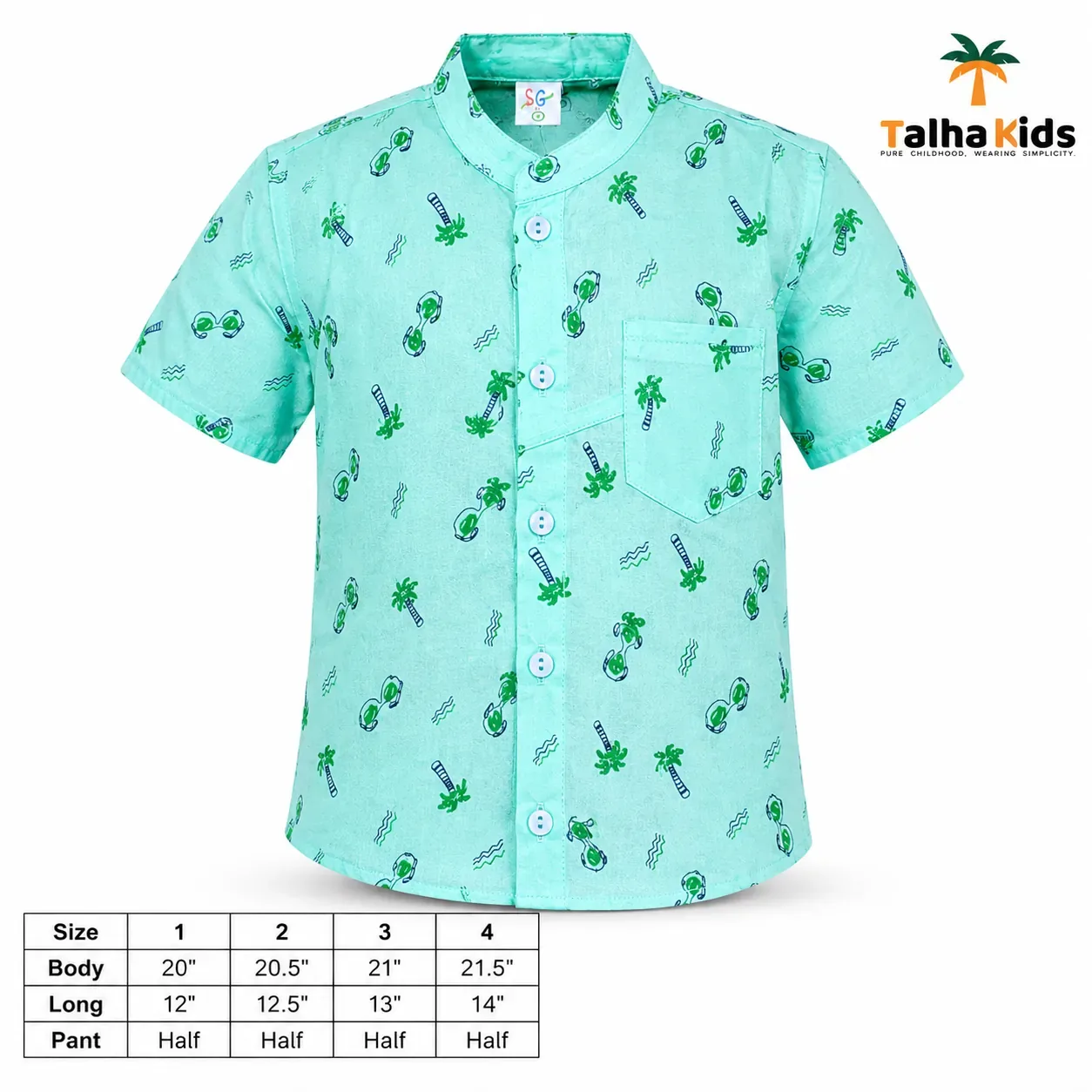 Boys’ Half-Sleeve Fotua Set – Printed Fotua with White Half Pant