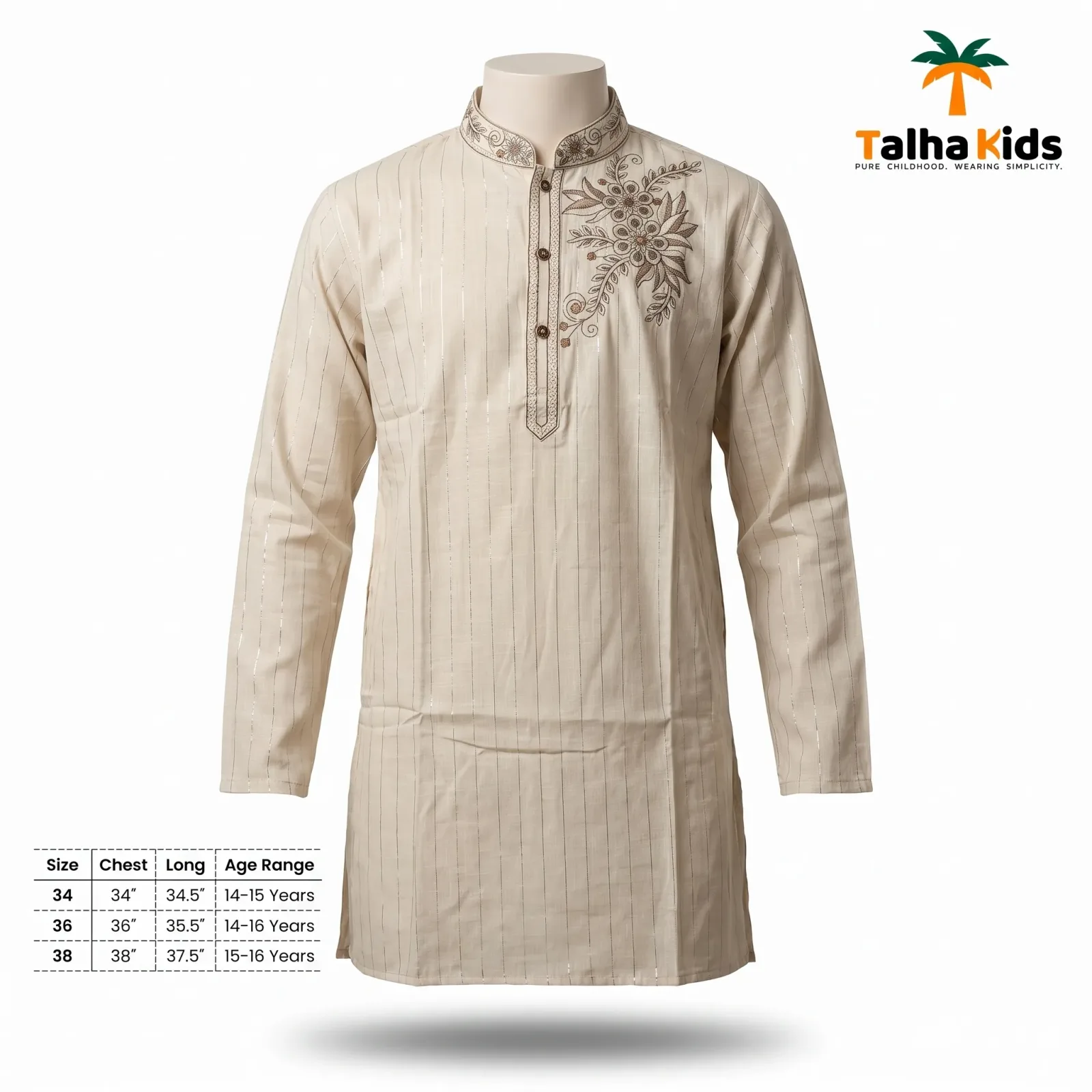 Talha Kids Boys' Panjabi – Embroidered Collar & Front Detail