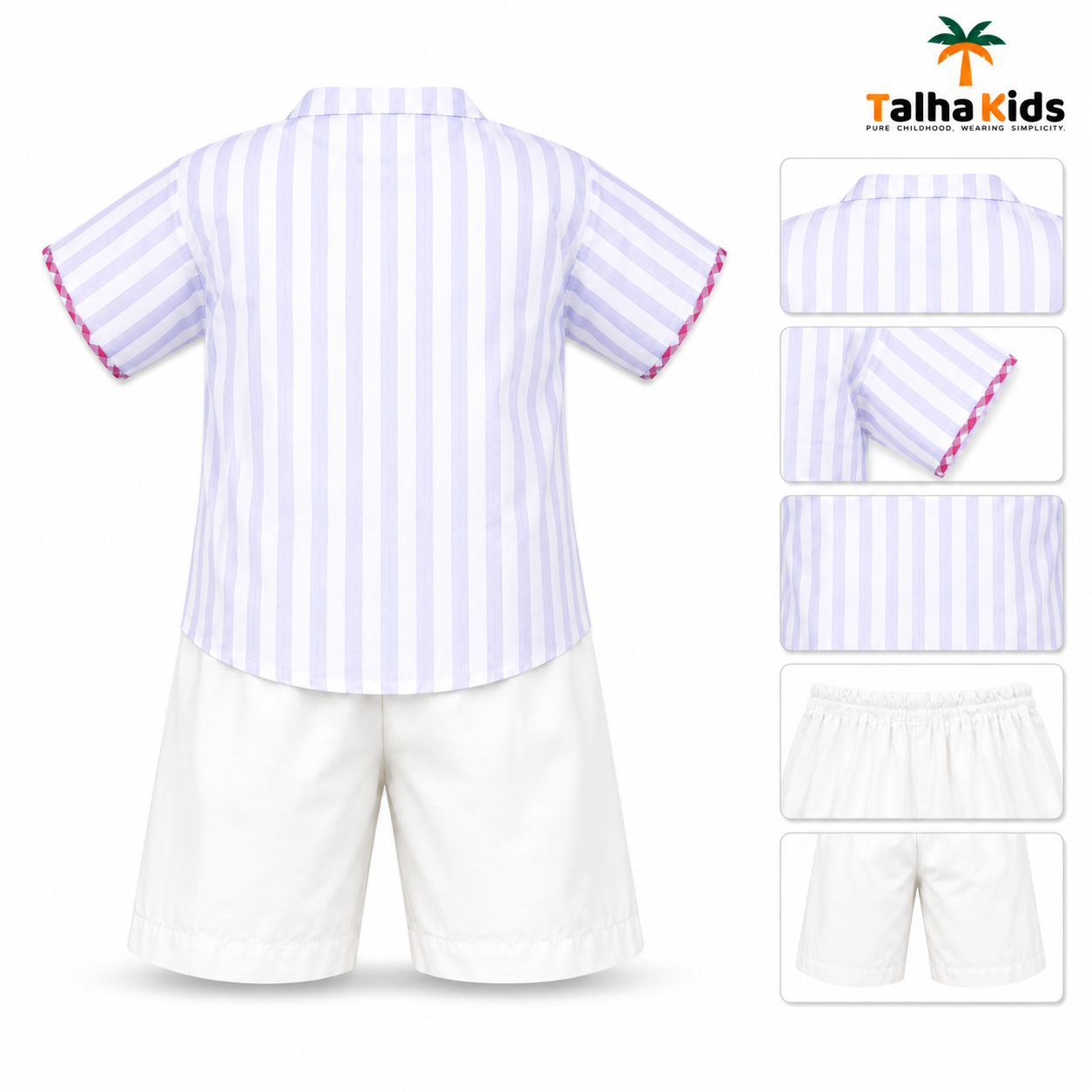 Boys’ Striped Fotua Set with Half Pant